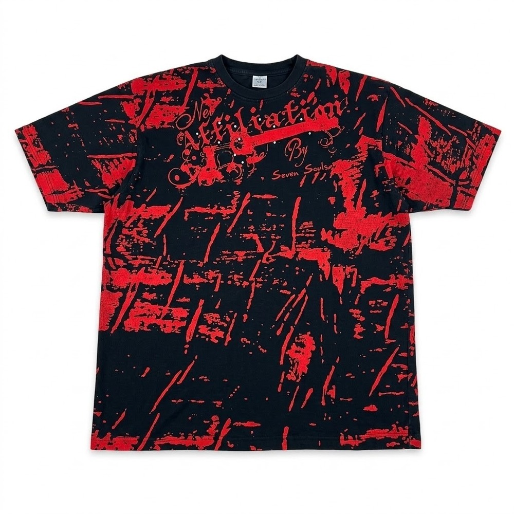 Seven Souls Mens 3XL T Shirt No Affiliation Red Black Grunge Y2K Graphic Tee